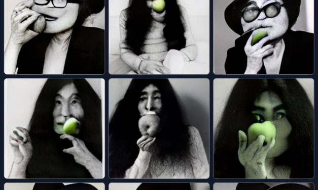 Yoko Ono Eating an Apple. Craiyon.com. There Goes the Rest of My Summer.