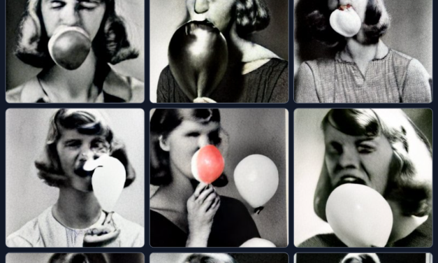 Sylvia Plath Blowing Up a Balloon. Craiyon.com.